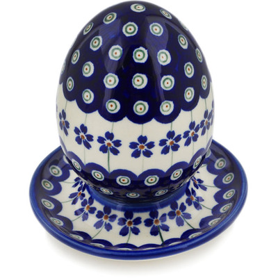 Polish Pottery Egg Figurine 5&quot; Flowering Peacock