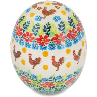 Polish Pottery Egg Figurine 6&quot; Blooming Rooster Delight UNIKAT