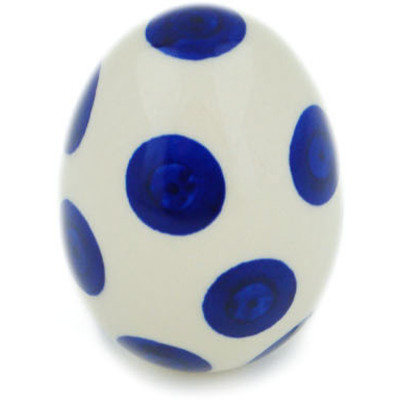 Polish Pottery Egg Figurine 6&quot; Blue Polka Dot Beauty