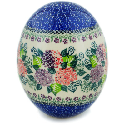 Polish Pottery Egg Figurine 6&quot; Happy Hydrangea UNIKAT