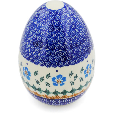 Polish Pottery Egg Figurine 7&quot; Blue Cornflower