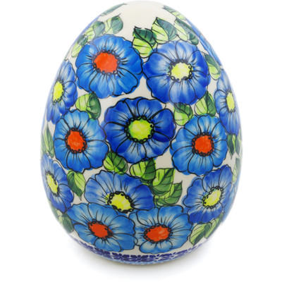 Polish Pottery Egg Figurine 8&quot; Bold Blue Poppies UNIKAT