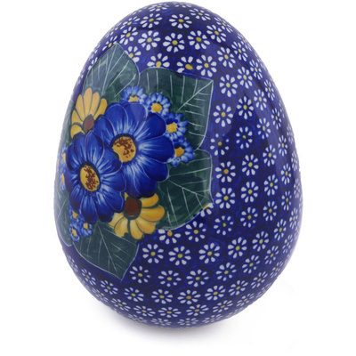 Polish Pottery Egg Figurine 8&quot; Floral Fruit Basket UNIKAT