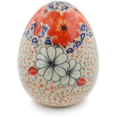 Polish Pottery Egg Figurine 8&quot; Poppy Passion UNIKAT
