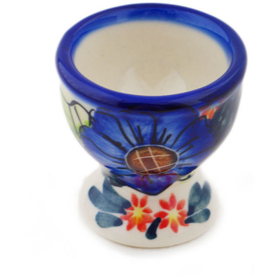 Polish Pottery Egg Holder 2&quot; Blue Bouquet UNIKAT