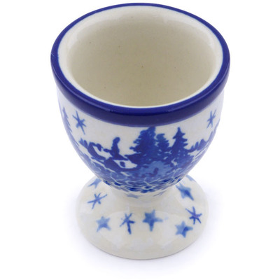 Polish Pottery Egg Holder 2&quot; Blue Winter