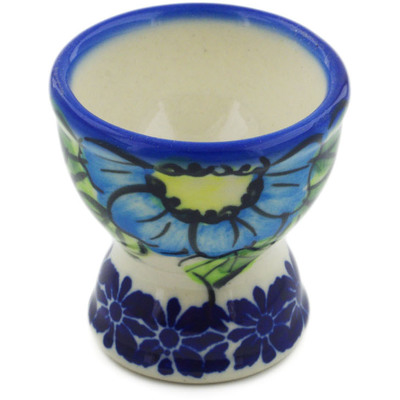 Polish Pottery Egg Holder 2&quot; Bold Blue Poppies UNIKAT