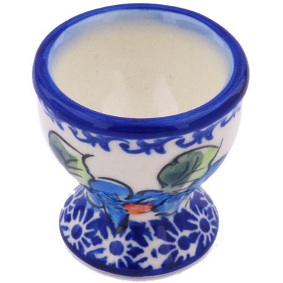 Polish Pottery Egg Holder 2&quot; Bold Blue Poppies UNIKAT