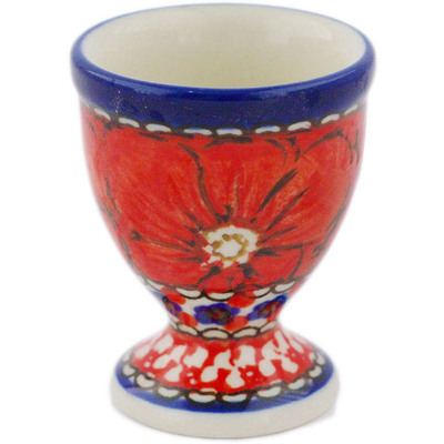 Polish Pottery Egg Holder 2&quot; Crimson Poppies UNIKAT