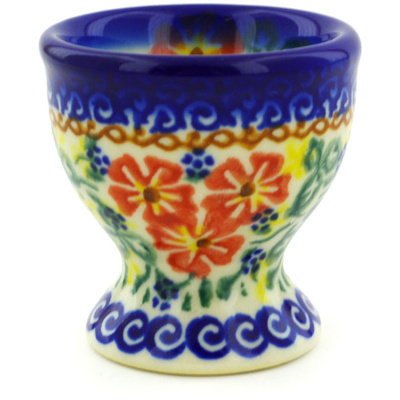 Polish Pottery Egg Holder 2&quot; Festive Forget-me-not UNIKAT