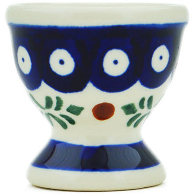 Polish Pottery Egg Holder 2&quot; Peacock Hollies