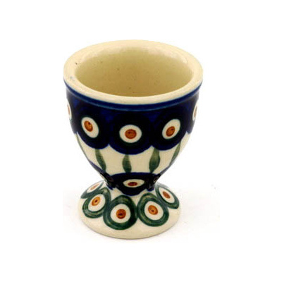 Polish Pottery Egg Holder 2&quot; Peacock Leaves