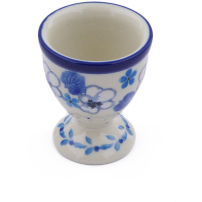 Polish Pottery Egg Holder 2" White Pansy