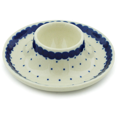 Polish Pottery Egg Holder 4&quot; Blue Polka Dot