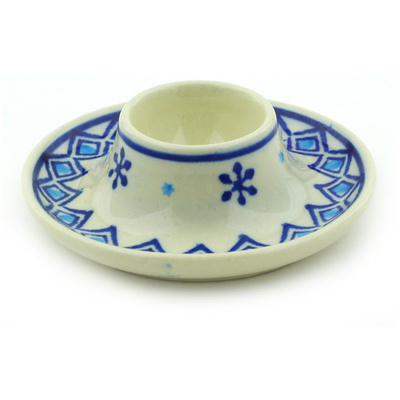 Polish Pottery Egg Holder 4&quot; Blue Snowflake