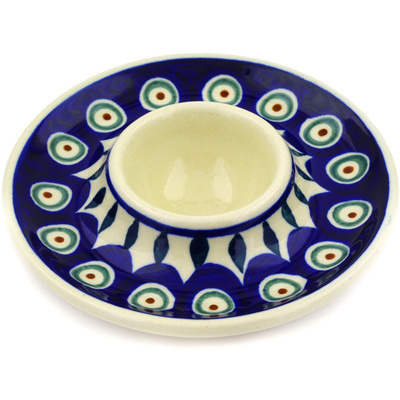 Polish Pottery Egg Holder 4&quot; Peacock Leaves