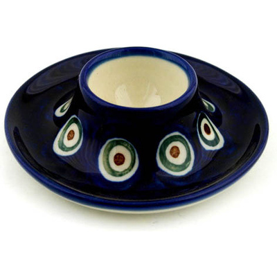 Polish Pottery Egg Holder 4&quot; Peacock Leaves