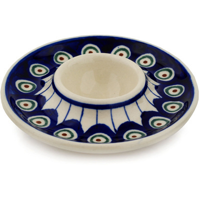 Polish Pottery Egg Holder 4&quot; Traditional Peacock