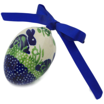 Polish Pottery Egg Ornament 3&quot; Hare In Tall Grass
