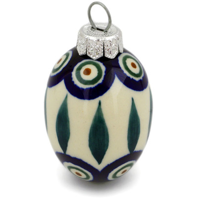 Polish Pottery Egg Ornament 3&quot; Peacock Leaves