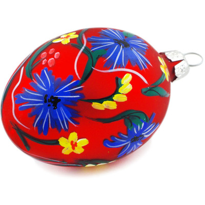 Glass Egg Ornament 3&quot; Red Folk