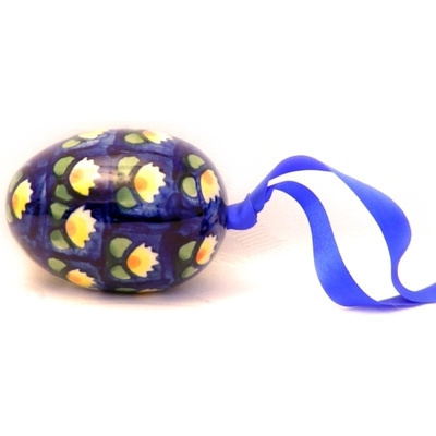 Polish Pottery Egg Ornament 3&quot; Waterlily