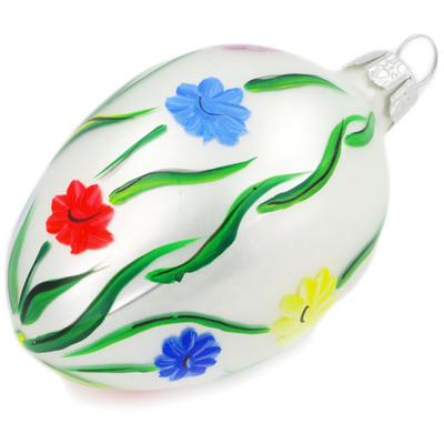Glass Egg Ornament 3&quot; White Folk