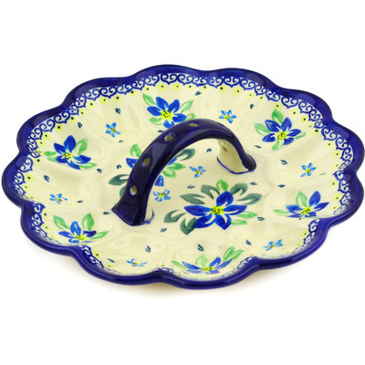 Polish Pottery Egg Plate 10&quot; Blue Clematis