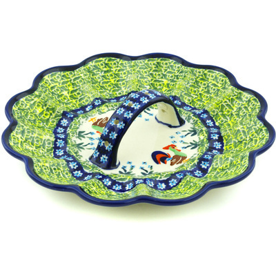 Polish Pottery Egg Plate 10&quot; Country Rooster UNIKAT
