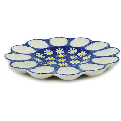 Polish Pottery Egg Plate 10&quot; Daisy