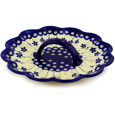Polish Pottery Egg Plate 10&quot; Flowering Peacock
