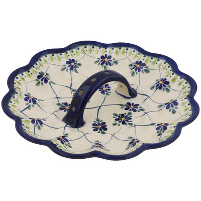 Polish Pottery Egg Plate 10&quot; Gingham Trellis