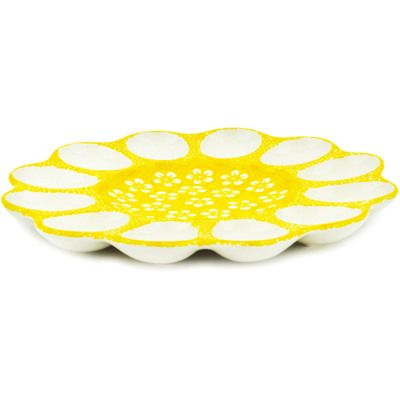 Polish Pottery Egg Plate 10&quot; Lemonade Field UNIKAT