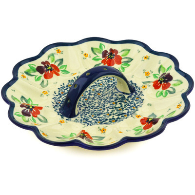 Polish Pottery Egg Plate 10&quot; Nightingale Flower