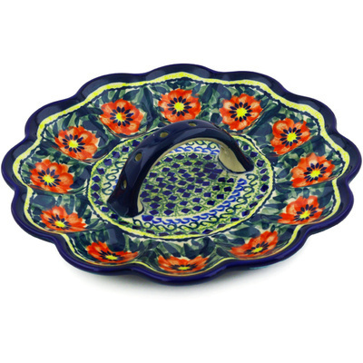 Polish Pottery Egg Plate 10&quot; Poppies All Around UNIKAT