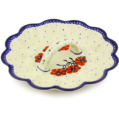 Polish Pottery Egg Plate 10&quot; Poppies And Polka Dots