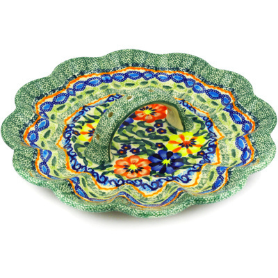 Polish Pottery Egg Plate 10&quot; Primary Poppies UNIKAT