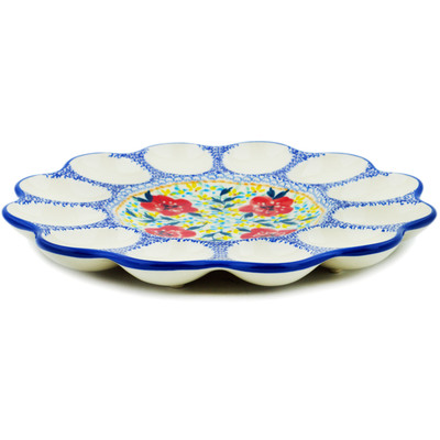 Polish Pottery Egg Plate 10&quot; Rainbow Field UNIKAT