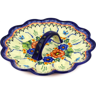 Polish Pottery Egg Plate 10&quot; Spring Splendor UNIKAT