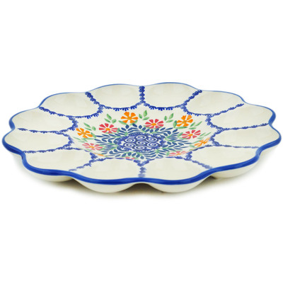 Polish Pottery Egg Plate 10&quot; Wave Of Flowers