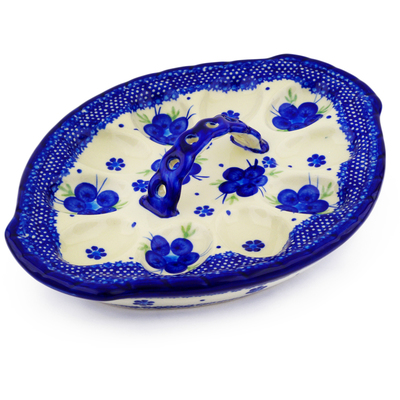Polish Pottery Egg Plate 11&quot; Bleu-belle Fleur
