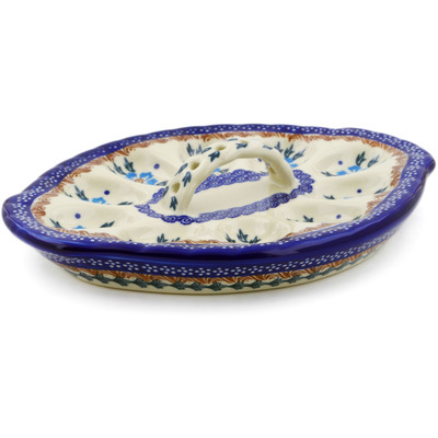 Polish Pottery Egg Plate 11&quot; Blue Cornflower