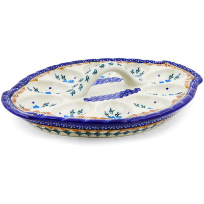 Polish Pottery Egg Plate 11&quot; Blue Cornflower