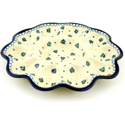 Polish Pottery Egg Plate 11&quot; Blueberry Stars