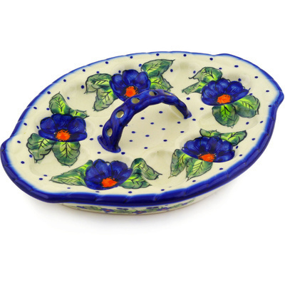 Polish Pottery Egg Plate 11&quot; Bold Blue Pansy