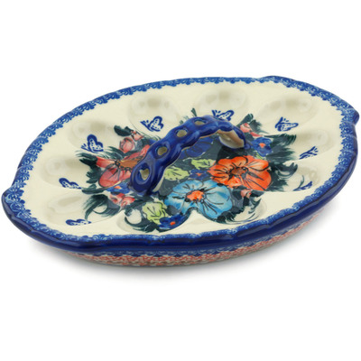 Polish Pottery Egg Plate 11&quot; Butterfly Splendor