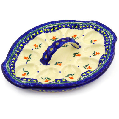 Polish Pottery Egg Plate 11&quot; Cocentric Tulips