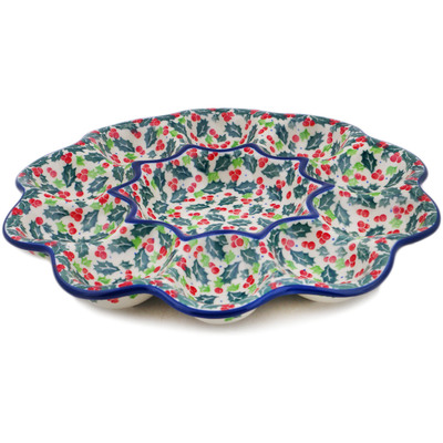 Polish Pottery Egg Plate 11&quot; Festive Berries UNIKAT