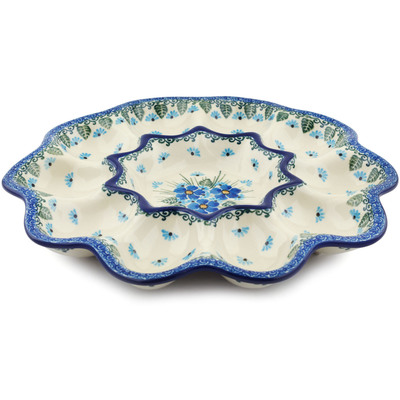 Polish Pottery Egg Plate 11&quot; Forget Me Not UNIKAT