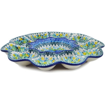 Polish Pottery Egg Plate 11&quot; Lime Bouquet UNIKAT